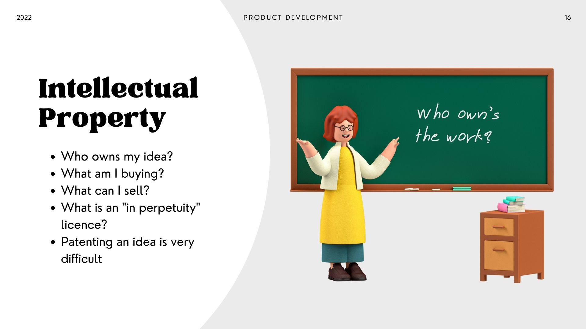 A slide showing a quick checklist on IP for product development