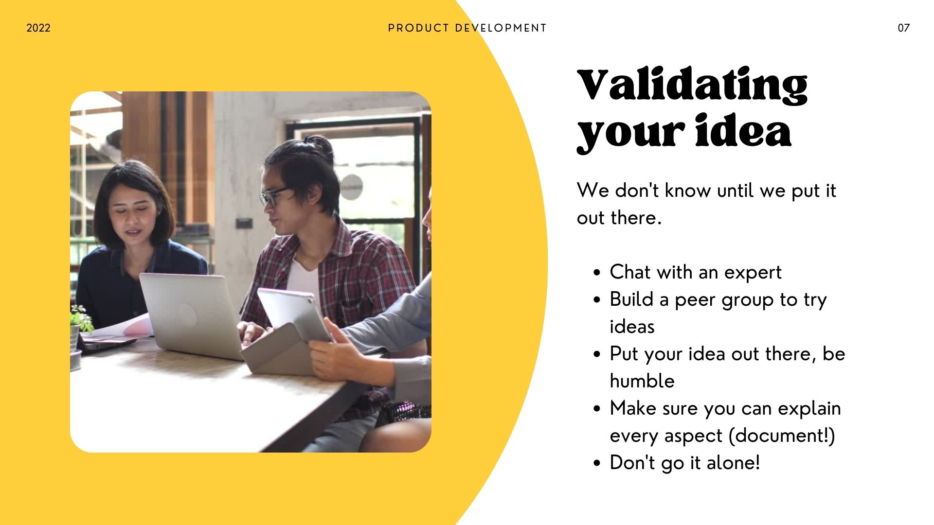 An image asking you to validate your product development idea